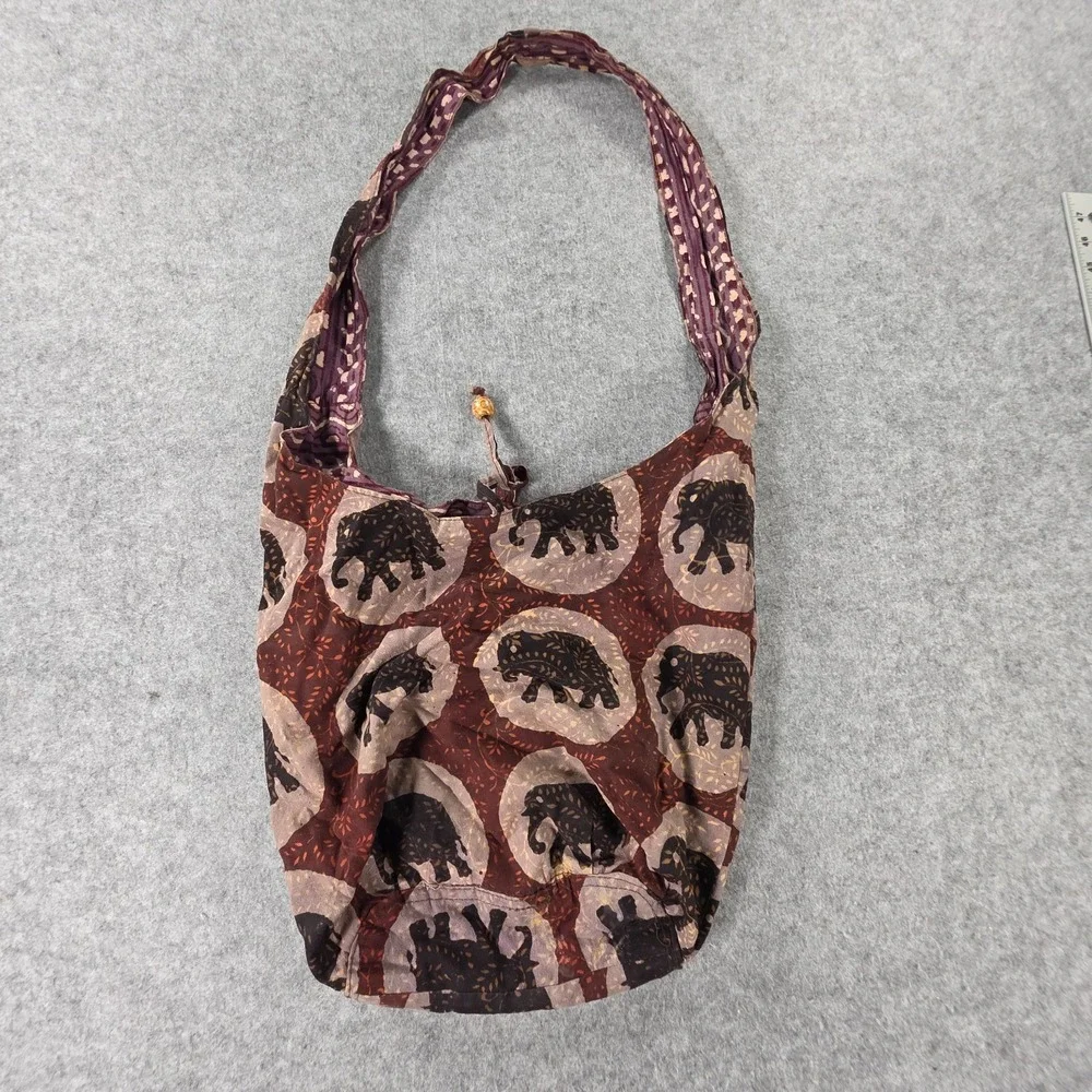 Boho Elephant Print Hobo Bag Slouchy Red Cloth Shoulder Purse Zip Yaam Sling